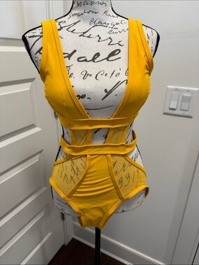 Yellow Strappy One-Piece Swimsuit - Bold Cutout Design